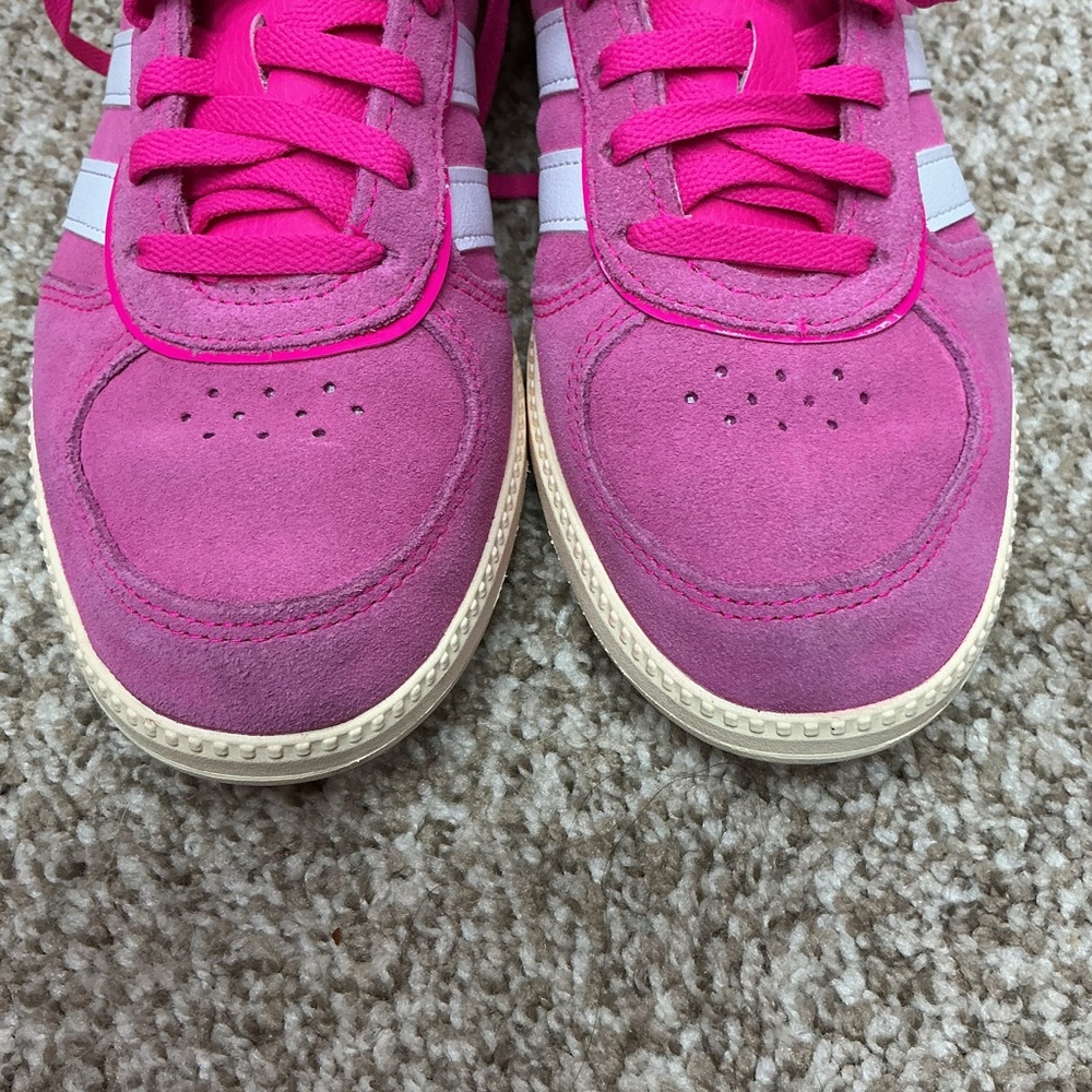 adidas Hot Pink Suede Sneakers with White Stripes - Picture 4 of 10
